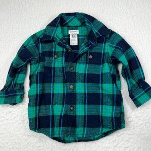 Infant Baby Boy's Flannel Shirt Carter's Sz 6M Plaid Blue Green